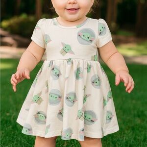 Adorable Cream Baby Yoda Kids Dress